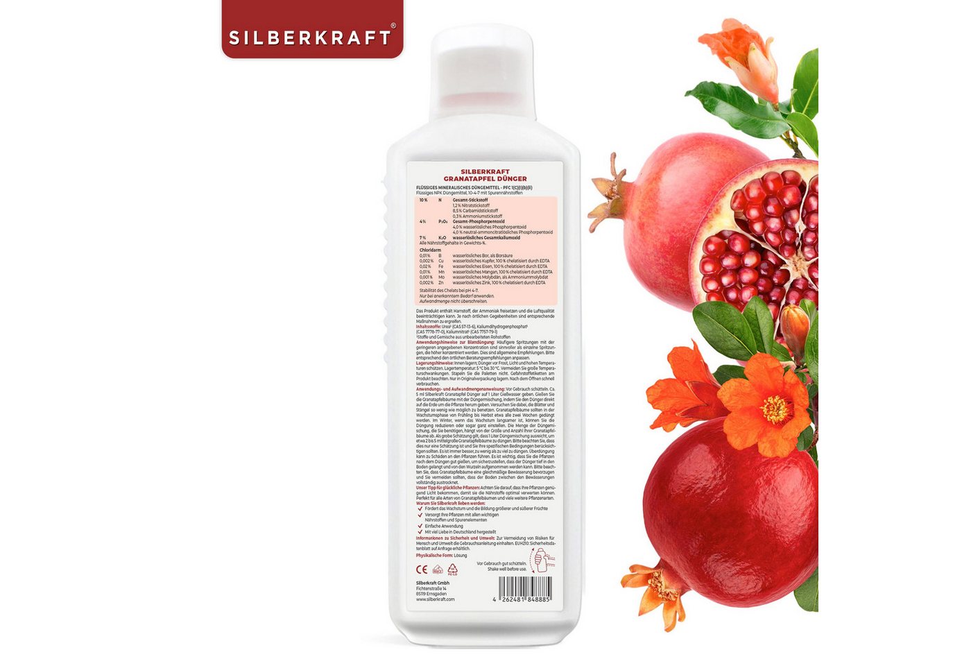 Silberkraft Pflanzenstärkungsmittel Granatapfel Dünger - Mineralischer NPK Flüssigdünger mit Stickstoff, Spezialformel für Granatapfelbäume & Ziergranatäpfel, Fördert Wurzelwachstum, Blattgrün & Fruchtbildung, Spezialdünger für Granatapfelbäume & Ziergranatäpfel Bild 4