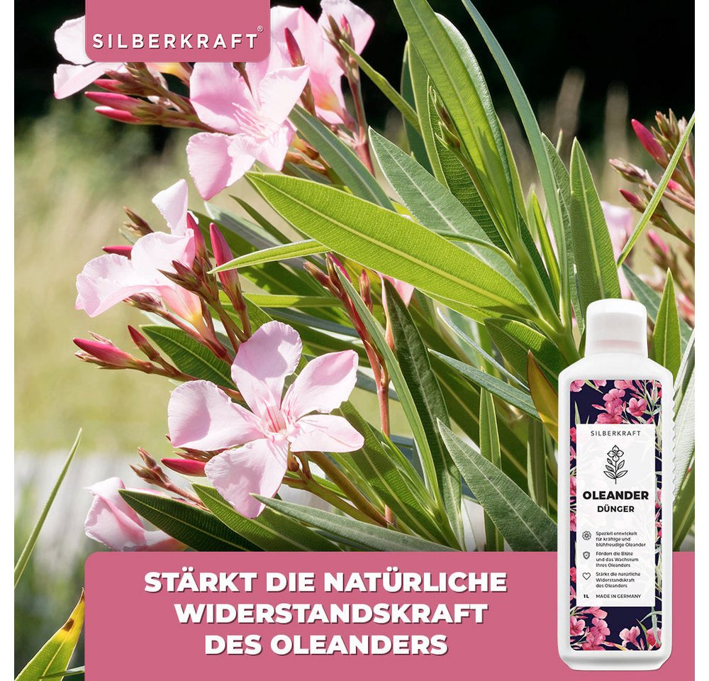 Silberkraft Pflanzenstärkungsmittel Oleander Dünger - Mineralischer NPK Flüssigdünger mit Stickstoff, Flüssigdünger Oleander – Mit NPK für Blütenpracht & Farbintensität, Oleander Dünger flüssig – Für kräftige Blätter & üppige Blüten