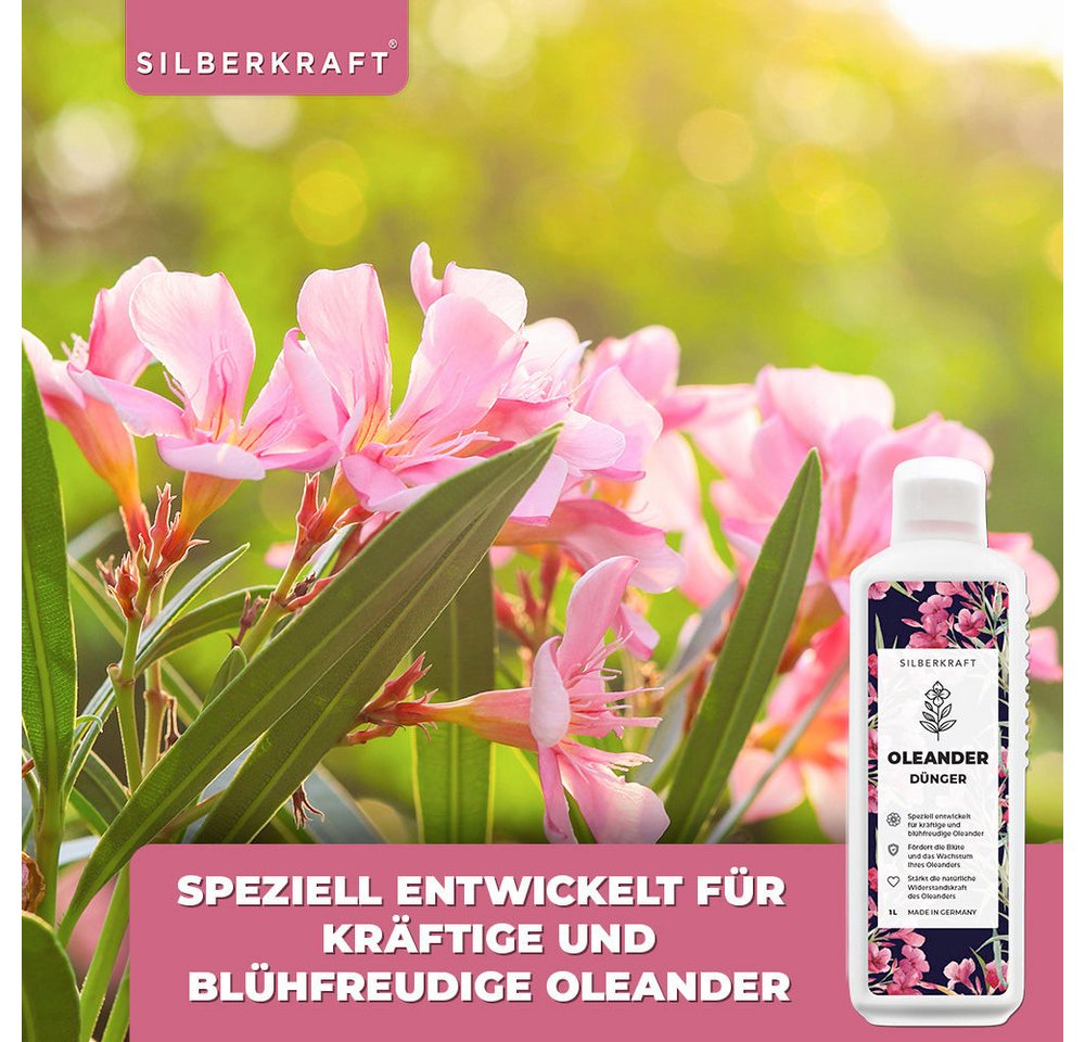 Silberkraft Pflanzenstärkungsmittel Oleander Dünger - Mineralischer NPK Flüssigdünger mit Stickstoff, Flüssigdünger Oleander – Mit NPK für Blütenpracht & Farbintensität, Oleander Dünger flüssig – Für kräftige Blätter & üppige Blüten Bild 4