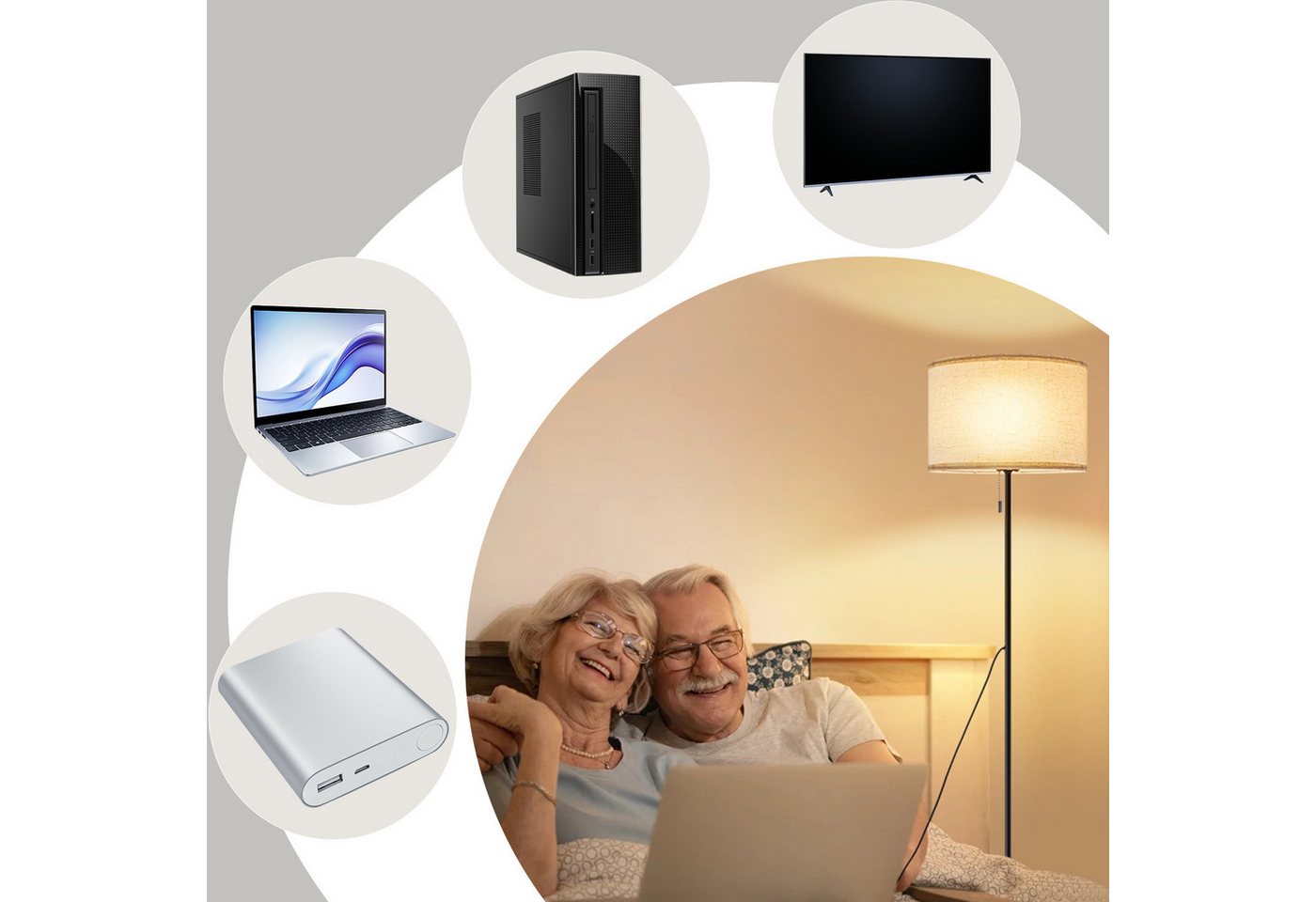 Nettlife LED Stehlampe Vintage Lampenschirm Dimmbar Wohnzimmer Beige mit Seilzugschalter, mit Seilzugschalter, LED fest integriert, Farbwechsler, Retro Leselampe für Schlafzimmer Esszimmer Büro Bild 5