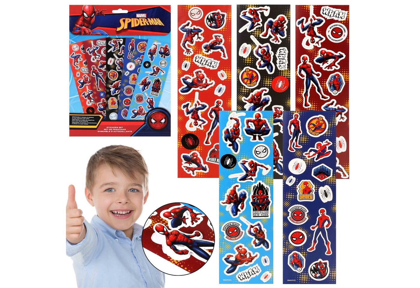 MARVEL Stickerbuch MARVEL Spider Man Buntes Stickerset, Sticker für Kinder, 5 Blatt Bild 2