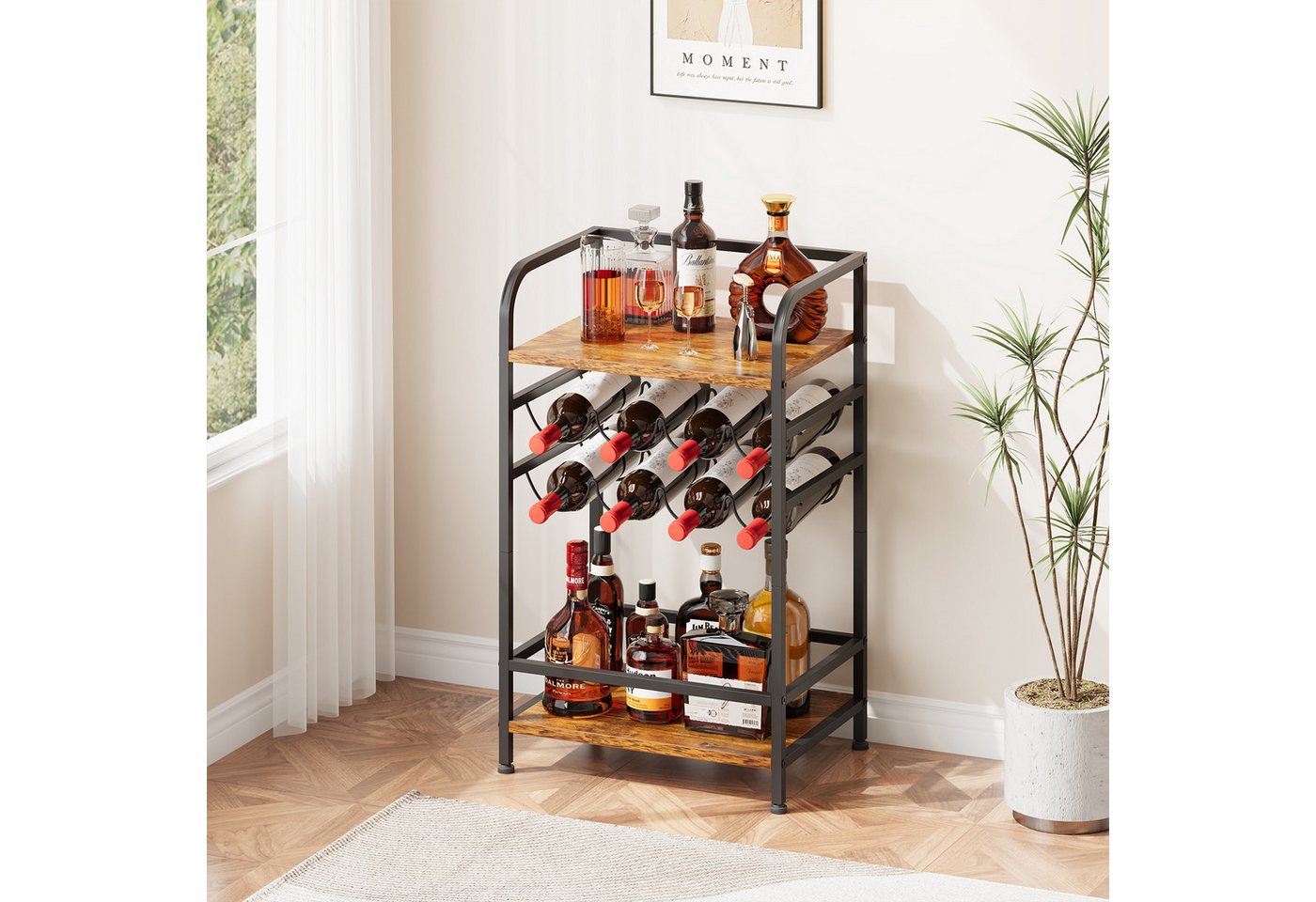 Dripex Weinregal 4 Etagen Flaschenregal klein für 8 Flaschen mit Tischplatte
