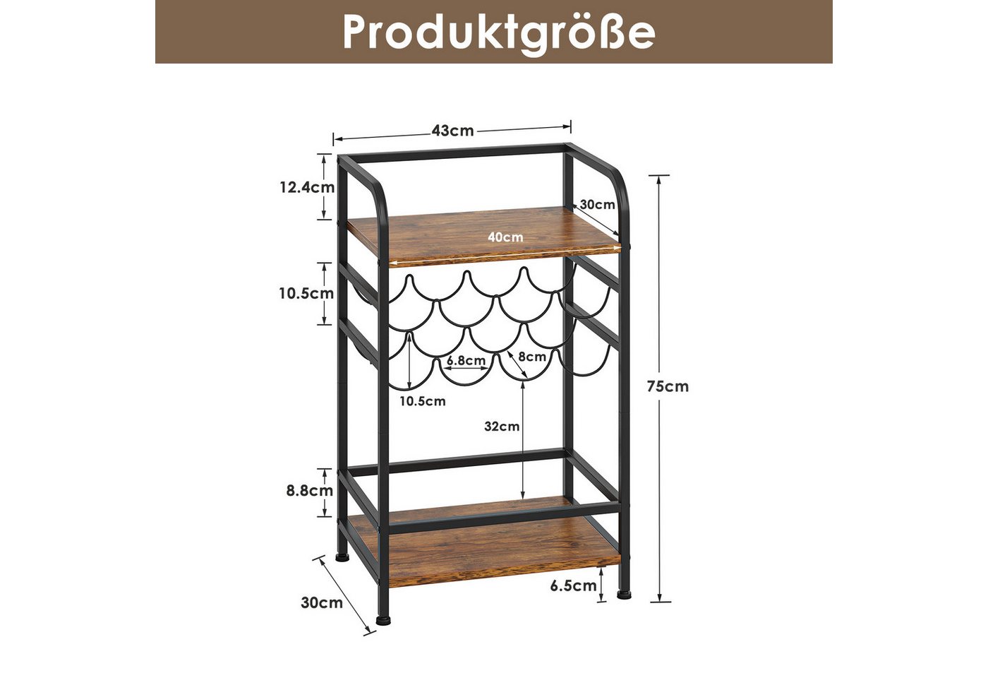 Dripex Weinregal 4 Etagen Flaschenregal klein für 8 Flaschen mit Tischplatte Bild 2