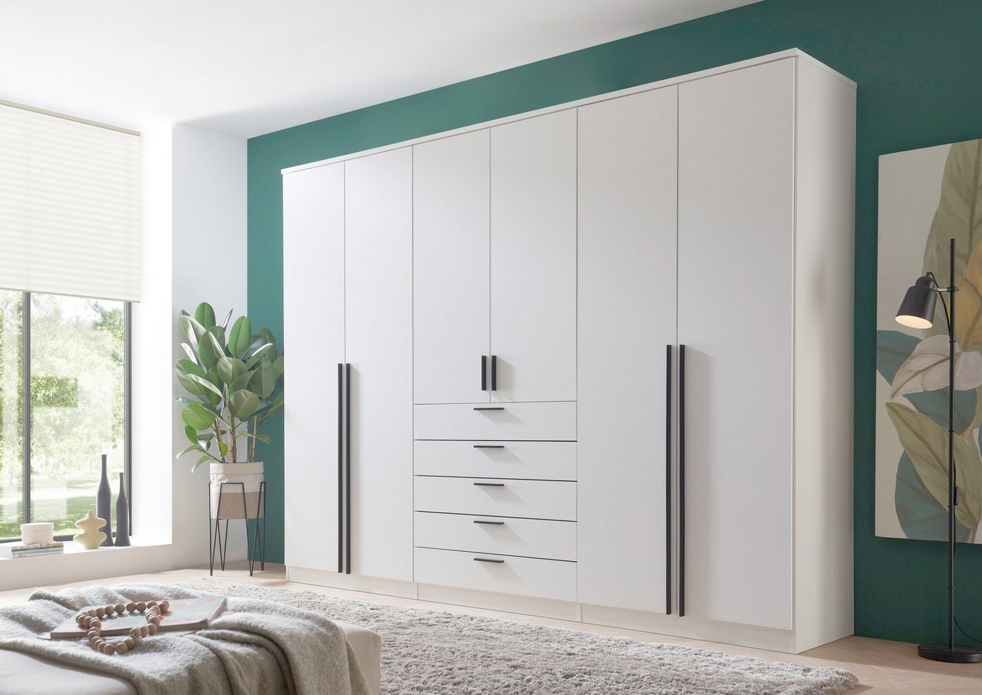 PREISBRECHER Drehtürenschrank Arnis 6 Türen, 5 Schubladen, Weiß - 270x210x52cm (BxHxT)
