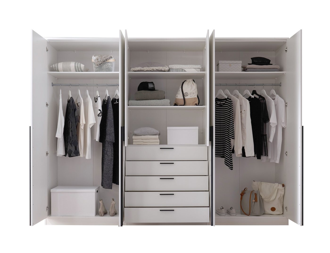 PREISBRECHER Drehtürenschrank Arnis 6 Türen, 5 Schubladen, Weiß - 270x210x52cm (BxHxT) Bild 5