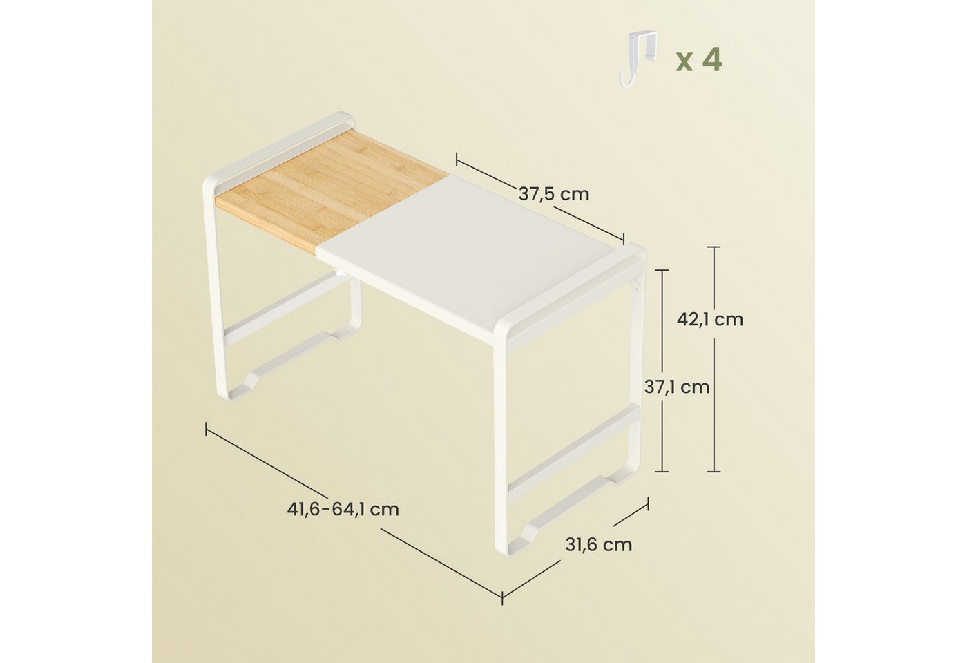 SONGMICS Gewürzregal Erweiterbares Mikrowellen-Regal, Mikrowellenständer, 41,5-64 cm verstellbare Breite, Stahl und Bambus