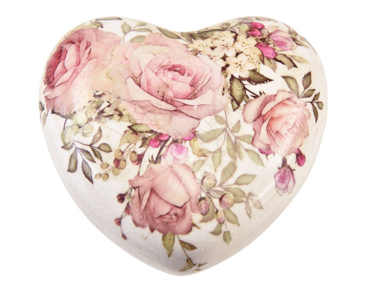 Posiwio Streudeko Romantik Steingut Herz mit Rosenmotiv für Tischdeko