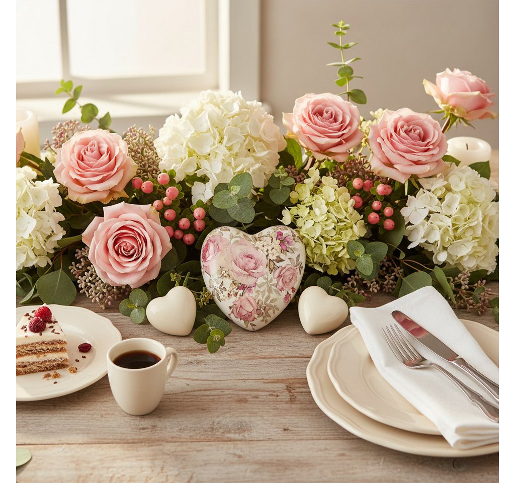Posiwio Streudeko Romantik Steingut Herz mit Rosenmotiv für Tischdeko Bild 2
