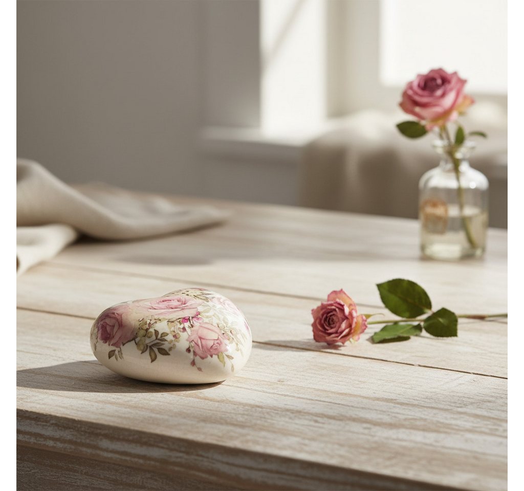 Posiwio Streudeko Romantik Steingut Herz mit Rosenmotiv für Tischdeko Bild 3