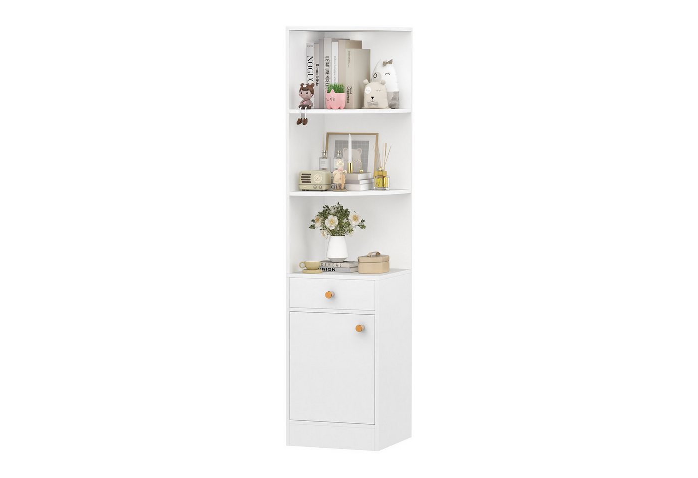 JEOBEST Bücherregal Modernes Eckregal Hochschrank 160cm, Standregal Lagerregal, 1St. 3 Offene Regale Eck-Bücherschrank,1 Schublade,1 Schrank mit Türen Bild 2