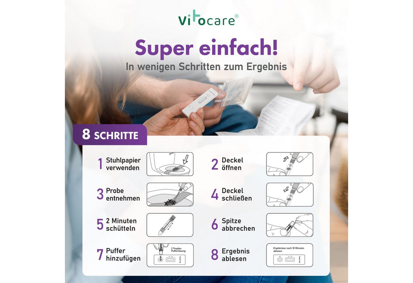 Vitocare Blutzucker-Teststreifen Helicobacter Pylori Test, Stuhltest Magenbakterien 2x