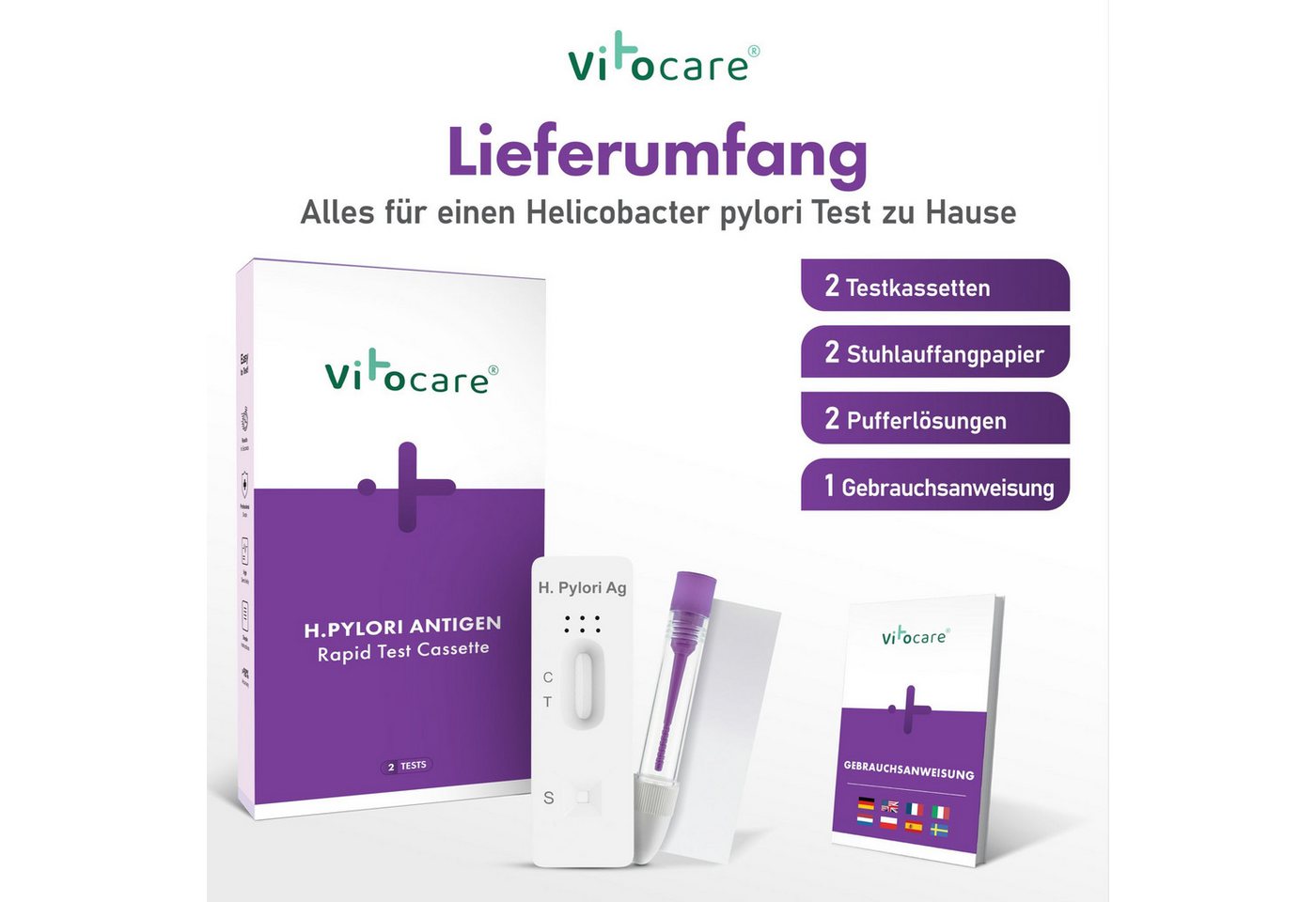 Vitocare Blutzucker-Teststreifen Helicobacter Pylori Test, Stuhltest Magenbakterien 2x Bild 4
