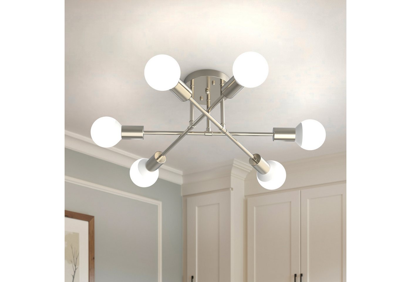 LOHAS-LED Deckenleuchte 6-flammige Deckenleuchte in Sandnickel-Optik, Metall, ohne Leuchtmittel, Moderne Deckenlampe mit E27-Sockel, für Wohnzimmer & Schlafzimmer Bild 2