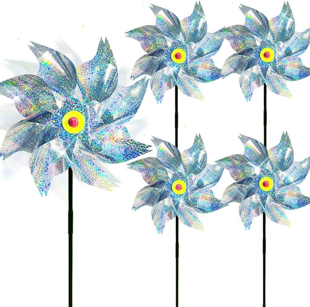 FELIXLEO Vogel-Schreck 5x Windräder Vogelabwehr reflektierend Silber Garten, 1-tlg.