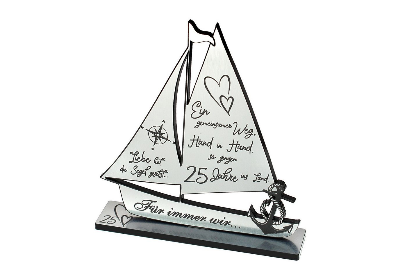 Dekolando Hochzeitskarte Silberhochzeit Geschenk 25 Jahre Schiff Silber Deko Jubiläum 9 cm