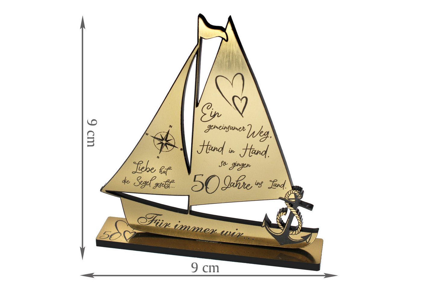 Dekolando Hochzeitskarte Goldene Hochzeit Geschenk Segelschiff 50 Jahre Ehe Goldhochzeit 9 cm