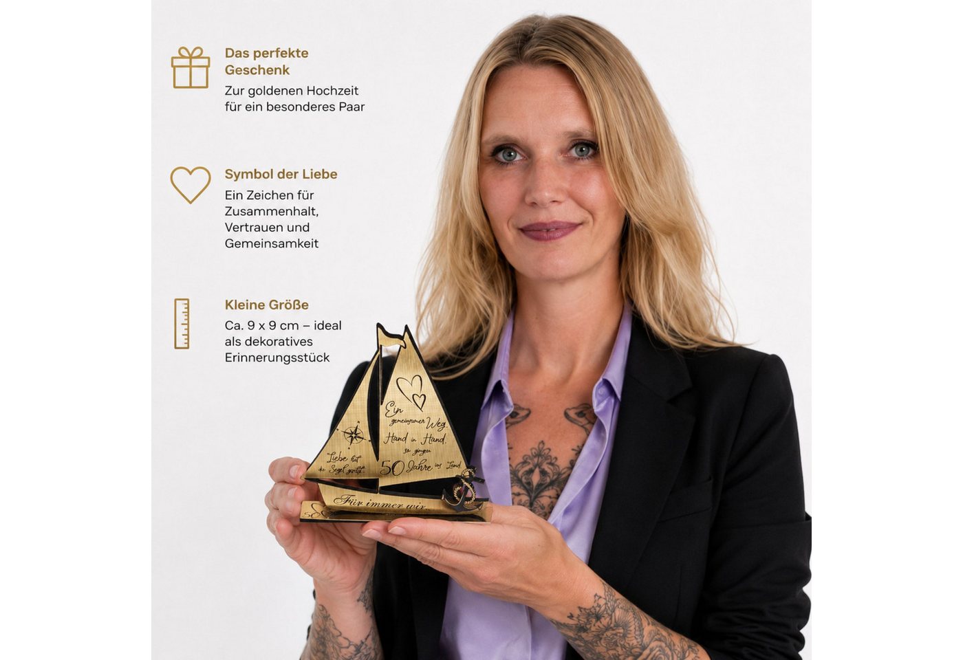 Dekolando Hochzeitskarte Goldene Hochzeit Geschenk Segelschiff 50 Jahre Ehe Goldhochzeit 9 cm Bild 2