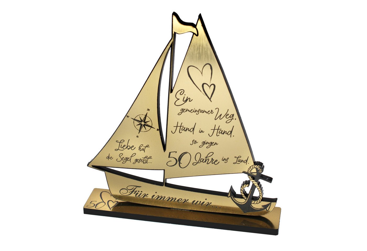 Dekolando Hochzeitskarte Goldene Hochzeit Geschenk Segelschiff 50 Jahre Ehe Goldhochzeit 9 cm Bild 5