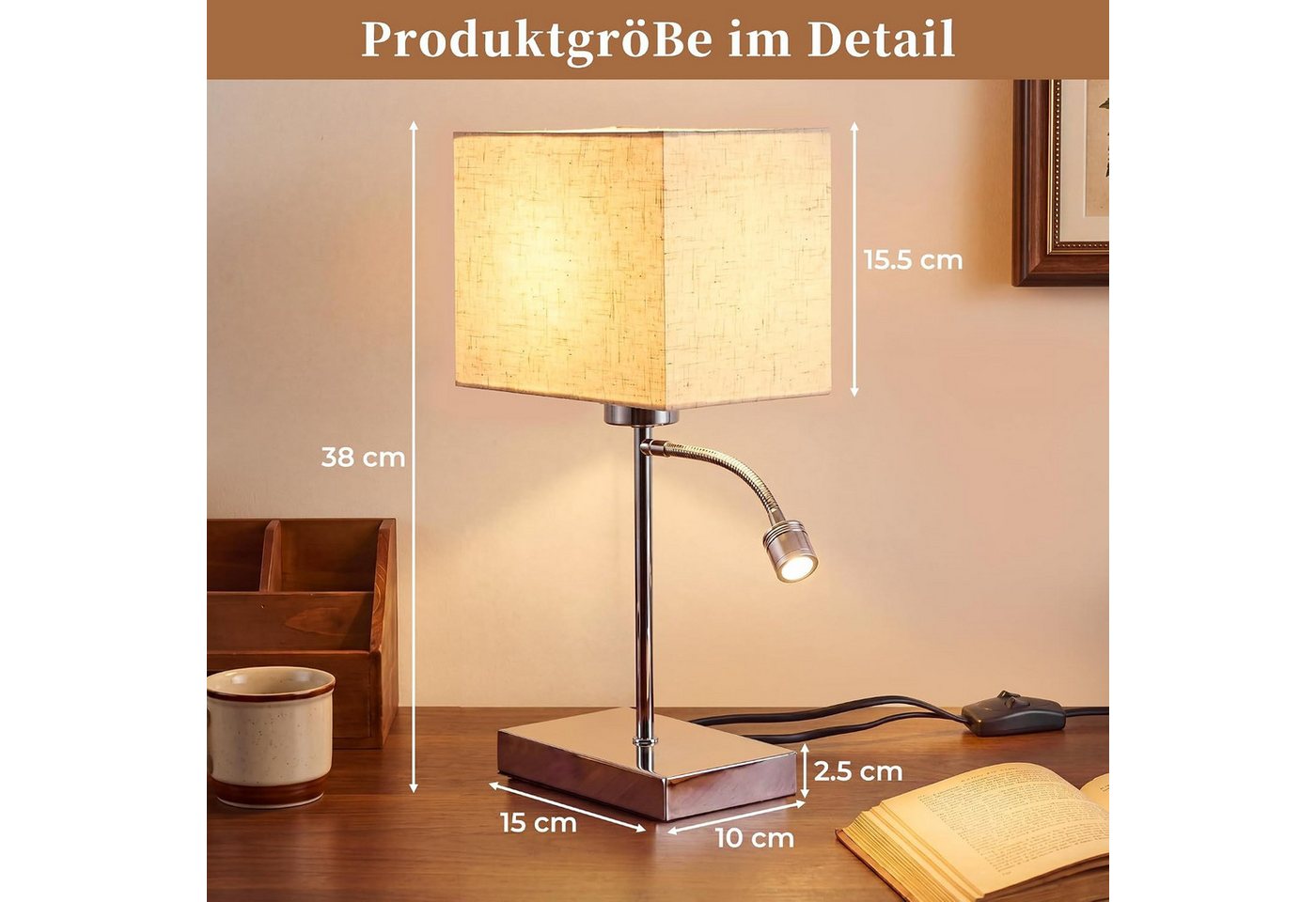 ZMH LED Tischleuchte LED Tischleuchte E27, 360° schwenkbar, Leselampe mit Leselicht, Augenschutz, LED fest integriert, Warmweiß-Neutralweiß-Kaltweiß, E27-Hauptlicht & LED-Leselicht, 360° schwenkbarer