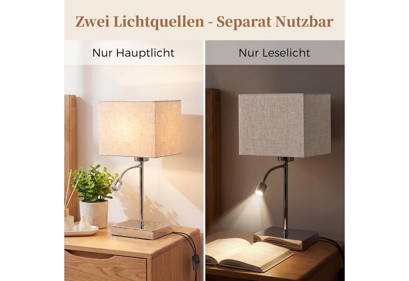 ZMH LED Tischleuchte LED Tischleuchte E27, 360° schwenkbar, Leselampe mit Leselicht, Augenschutz, LED fest integriert, Warmweiß-Neutralweiß-Kaltweiß, E27-Hauptlicht & LED-Leselicht, 360° schwenkbarer Bild 4