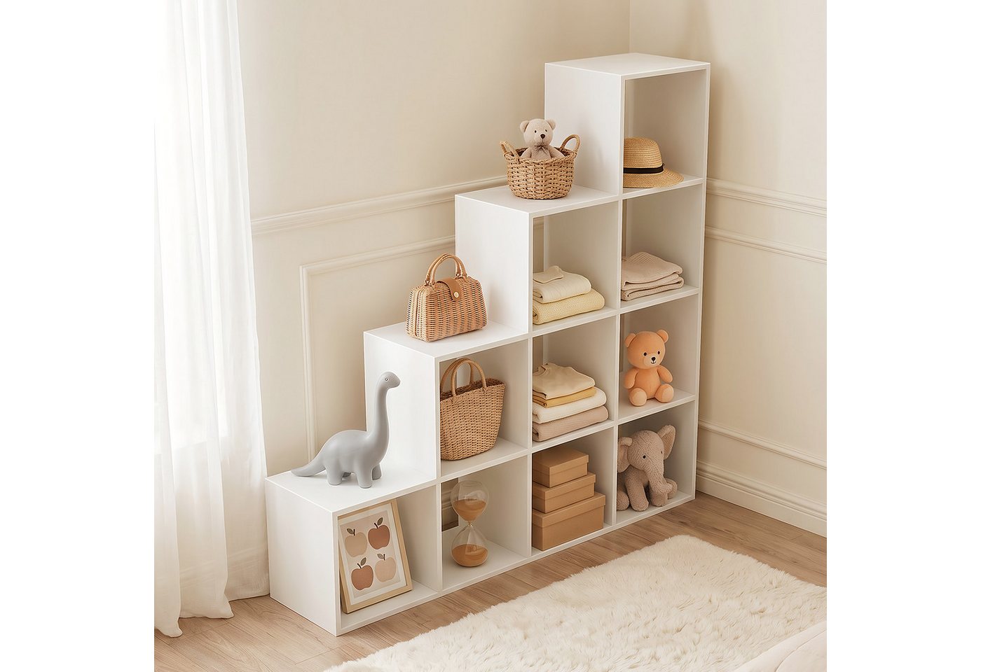 oyajia Bücherregal mit 10 Fächern, Regal offen, Stufenregal, Bücherregal, offenes Aufbewahrungsregal, 128 x 29 x 128 cm Bild 2