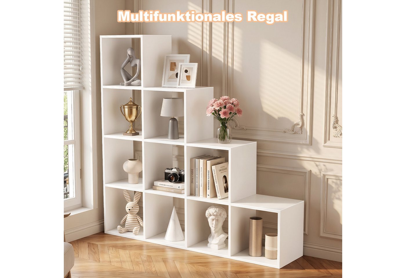 oyajia Bücherregal mit 10 Fächern, Regal offen, Stufenregal, Bücherregal, offenes Aufbewahrungsregal, 128 x 29 x 128 cm Bild 3