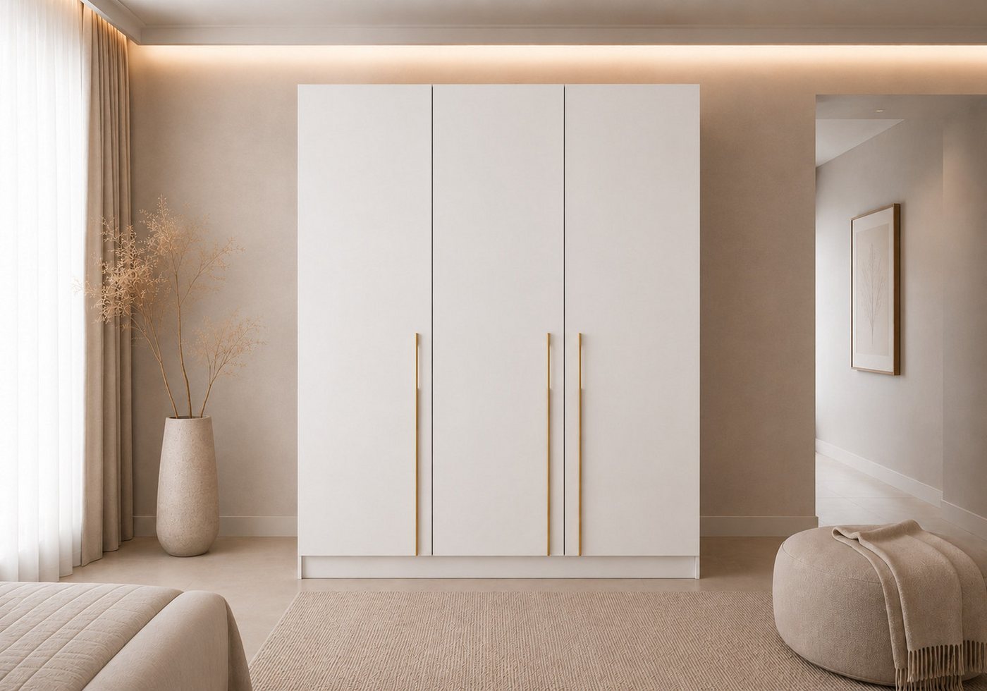 MOEBLO Drehtürenschrank Glamy 3D (100 cm - Moderner 3-türiger Kleiderschrank Glamy mit viel Stauraum, Kleiderstange, Einlegeböden und goldfarbenen Griffen – ideal für Schlafzimmer und Ankleidezimmer, Drehtürenschrank) (BxHxT): 150 x 210 x 57 cm Bild 4