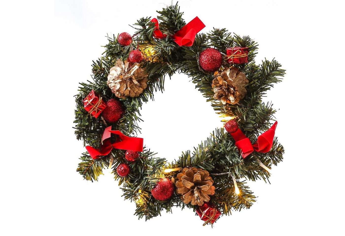 MARELIDA Dekokranz LED Tannenkranz Türkranz Weihnachtskranz D: 30cm 10 LED Innen rot gold Bild 2