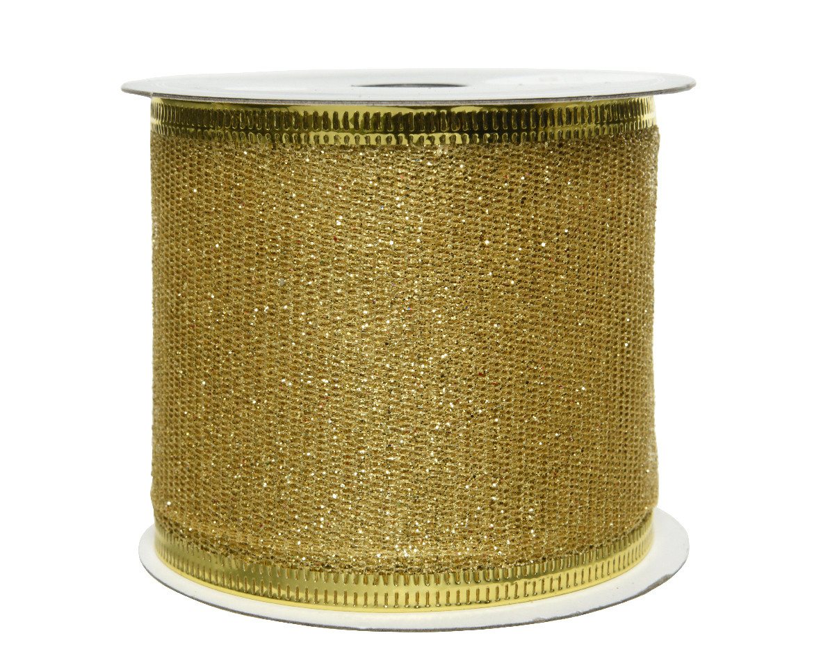 Kaemingk Geschenkband, Goldband - Glitzerband 63mm x 2,7m Rolle gold gold