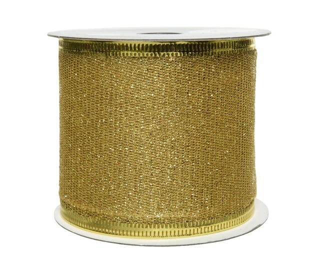 Kaemingk Geschenkband, Goldband - Glitzerband 63mm x 2,7m Rolle gold gold