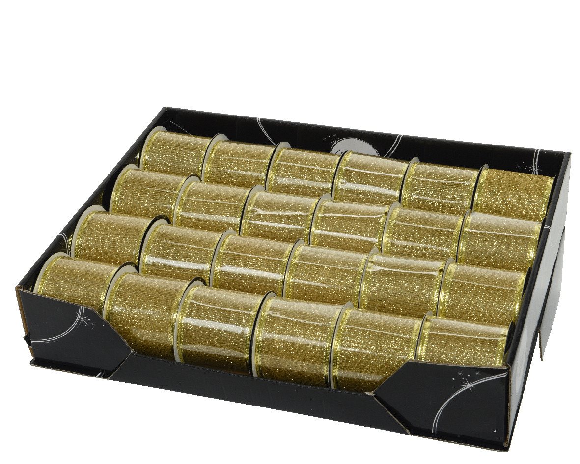 Kaemingk Geschenkband, Goldband - Glitzerband 63mm x 2,7m Rolle gold gold Bild 2