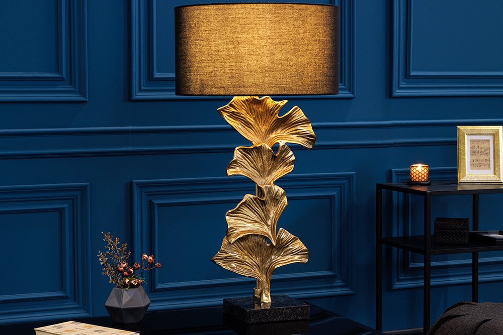 riess-ambiente Tischleuchte GINKGO 70cm schwarz / gold, Ein-/Ausschalter, ohne Leuchtmittel, Wohnzimmer · Metall · Leinen · Marmor · Modern Bild 2