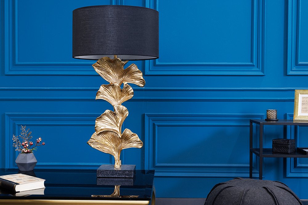 riess-ambiente Tischleuchte GINKGO 70cm schwarz / gold, Ein-/Ausschalter, ohne Leuchtmittel, Wohnzimmer · Metall · Leinen · Marmor · Modern Bild 3
