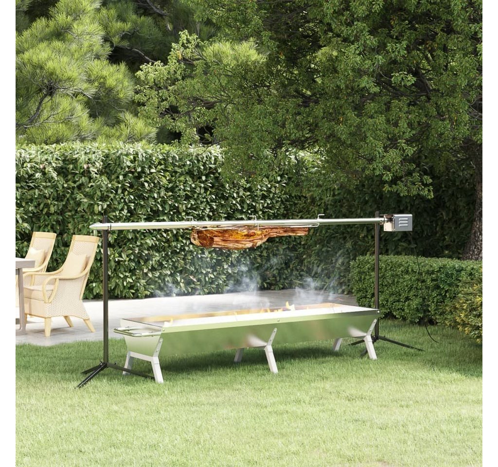 vidaXL Grillkamin Grill Silbern 158x42x31 cm Edelstahl