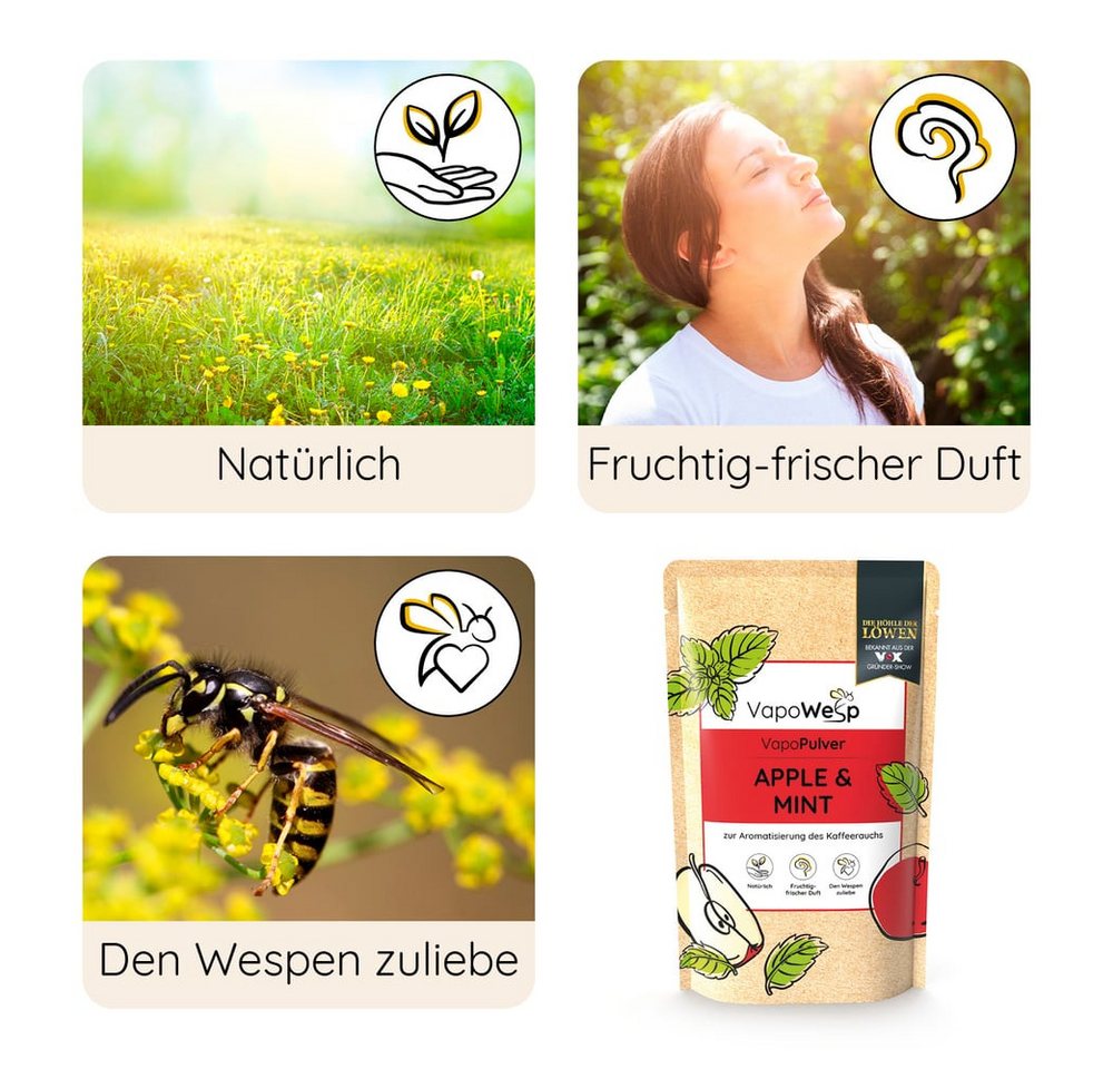 VapoWesp Wespennestattrappe, VapoPulver verschiedene Sorten je 100g, Aromatischer Duft für die VapoWesp Räucherbox Bild 2