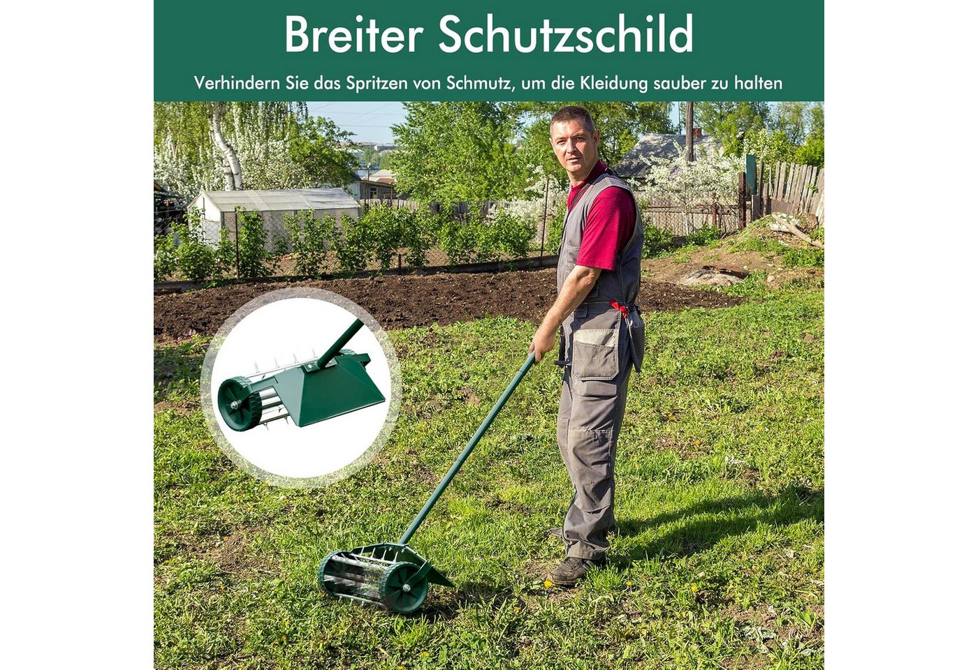 KOMFOTTEU Rasenlüfter, 46,00 cm Arbeitsbreite, mit 3cm Nägeln & breitem Schutzschild Bild 5