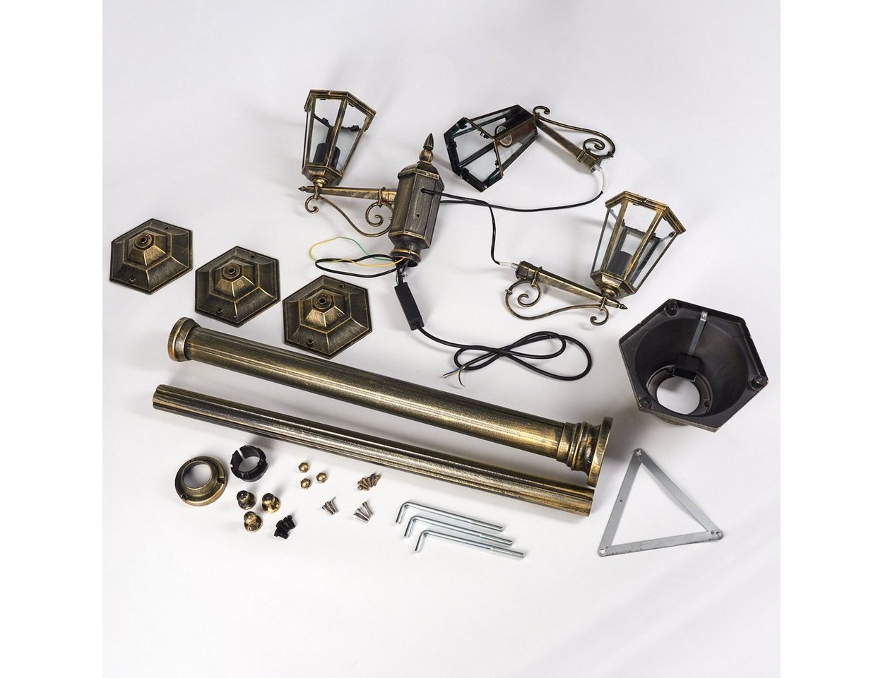 hofstein Außen-Stehlampe Wegeleuchte aus Metall/Glas in Goldfarben-Braun/Klar, ohne Leuchtmittel, Kandelaber, Gartenbeleuchtung IP44, 3xE27, ohne Leuchtmittel Bild 2
