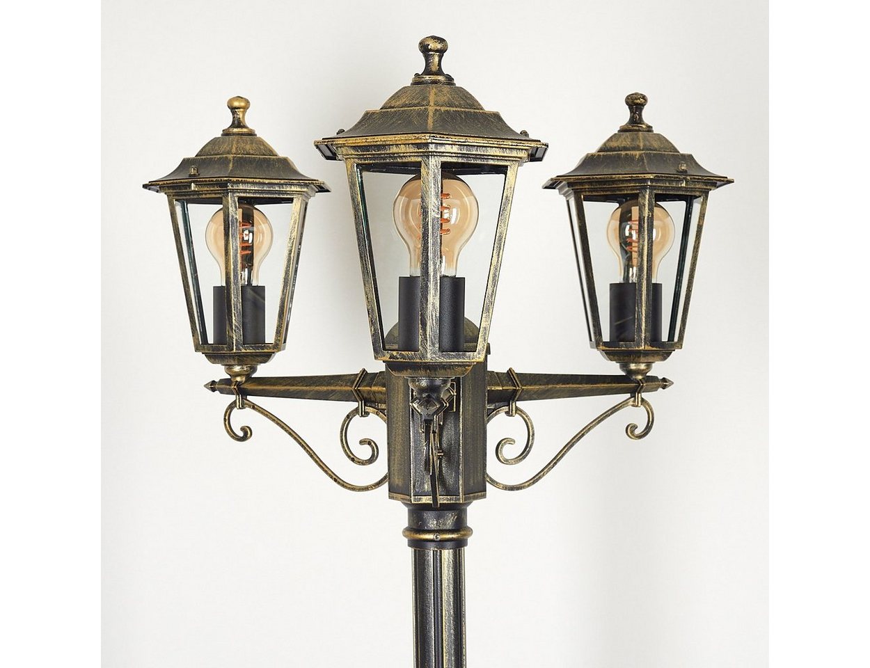 hofstein Außen-Stehlampe Wegeleuchte aus Metall/Glas in Goldfarben-Braun/Klar, ohne Leuchtmittel, Kandelaber, Gartenbeleuchtung IP44, 3xE27, ohne Leuchtmittel Bild 3