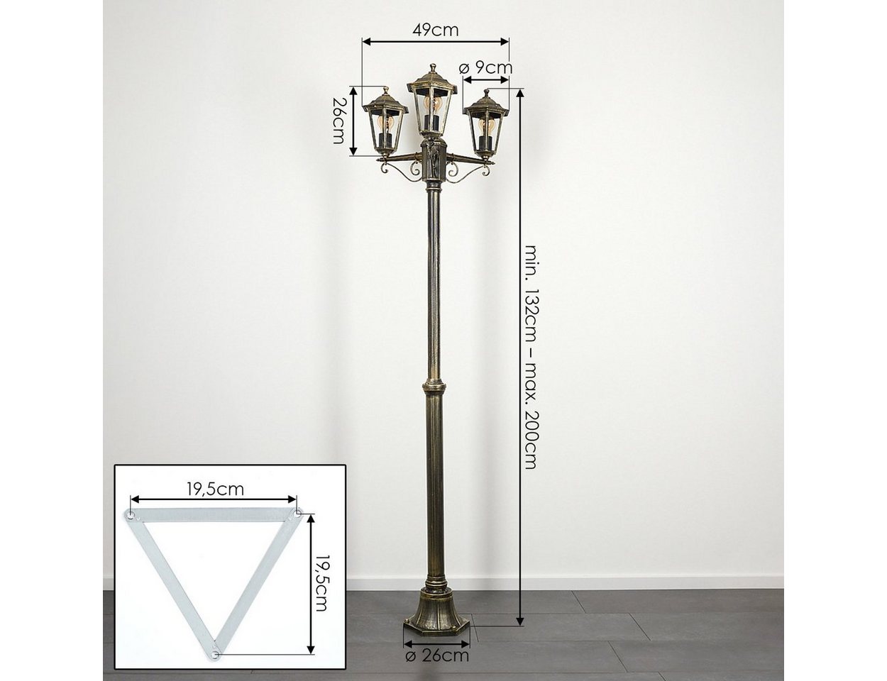 hofstein Außen-Stehlampe Wegeleuchte aus Metall/Glas in Goldfarben-Braun/Klar, ohne Leuchtmittel, Kandelaber, Gartenbeleuchtung IP44, 3xE27, ohne Leuchtmittel Bild 4