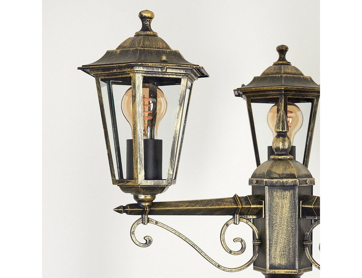 hofstein Außen-Stehlampe Wegeleuchte aus Metall/Glas in Goldfarben-Braun/Klar, ohne Leuchtmittel, Kandelaber, Gartenbeleuchtung IP44, 3xE27, ohne Leuchtmittel Bild 5
