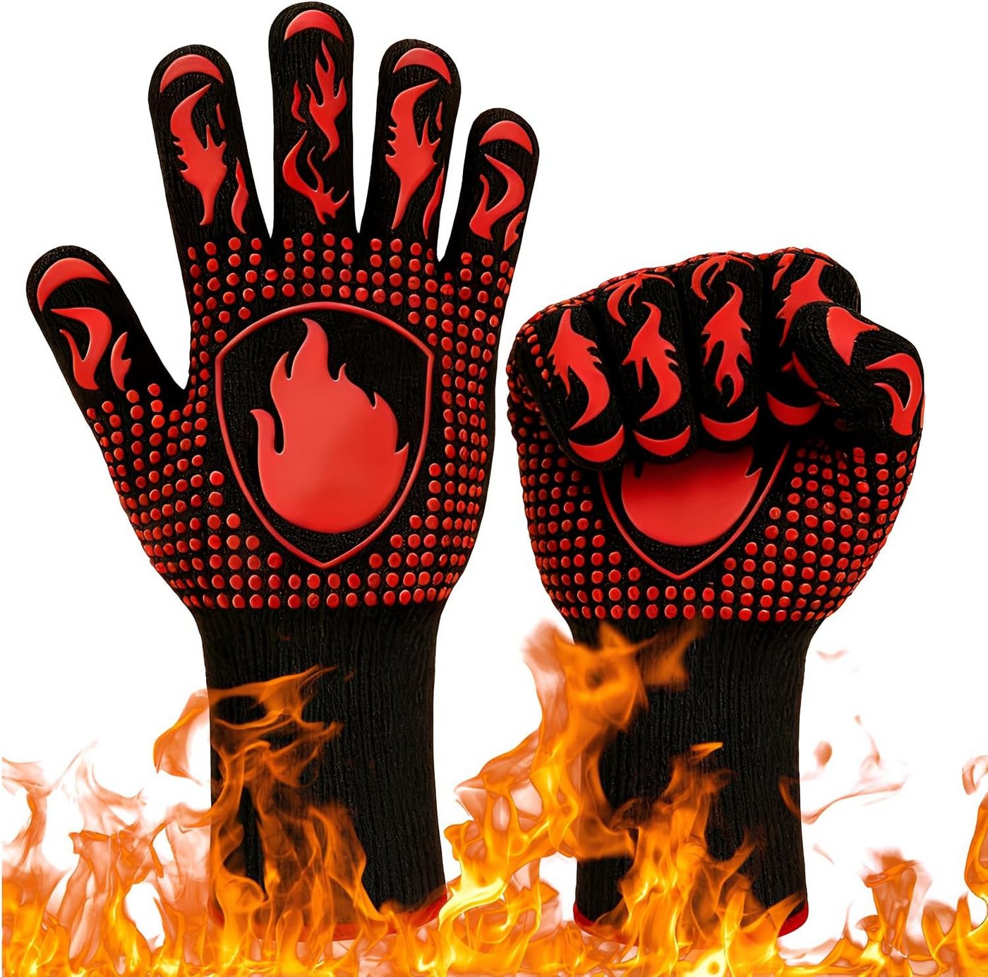 ibettertec Grillhandschuhe Hitzebeständige Handschuhe zum Grillen, Kochen und Backen, (Hitzebeständige Grill- & Ofenhandschuhe für Küche, Backen, BBQ – Schutz vor Verbrennungen und heiße Töpfe sicher greifen)