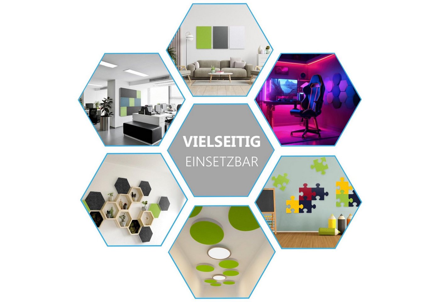 platino24 Akustikplatte Schallabsorber-Set PUZZLE aus Basotect G+ mit Akustikfilz Bild 3