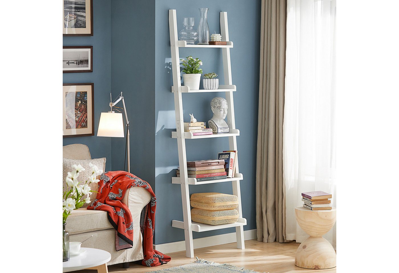 SoBuy Bücherregal DE-FRG17, Wohnzimmer, Schlafzimmer, Küche, 1-tlg, Standregal Leiterregal Badregal Wandregal mit 5 Ebenen