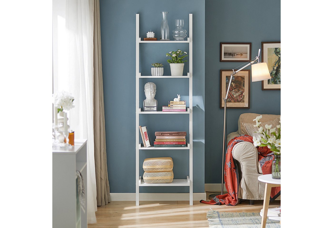 SoBuy Bücherregal DE-FRG17, Wohnzimmer, Schlafzimmer, Küche, 1-tlg, Standregal Leiterregal Badregal Wandregal mit 5 Ebenen Bild 2