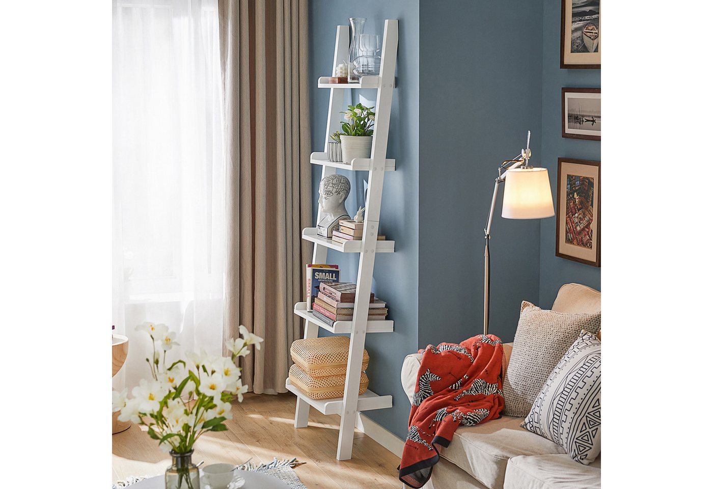 SoBuy Bücherregal DE-FRG17, Wohnzimmer, Schlafzimmer, Küche, 1-tlg, Standregal Leiterregal Badregal Wandregal mit 5 Ebenen Bild 3