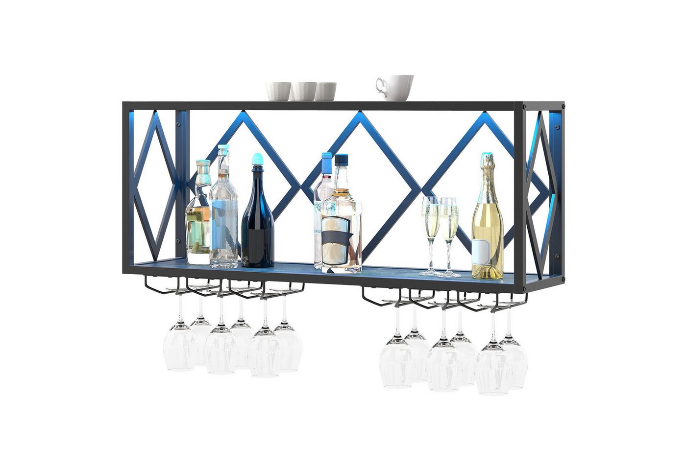 COSTWAY Weinregal, Wand mit LED, 2 Ebenen Flaschenregal Holz für 39 Flaschen Bild 3