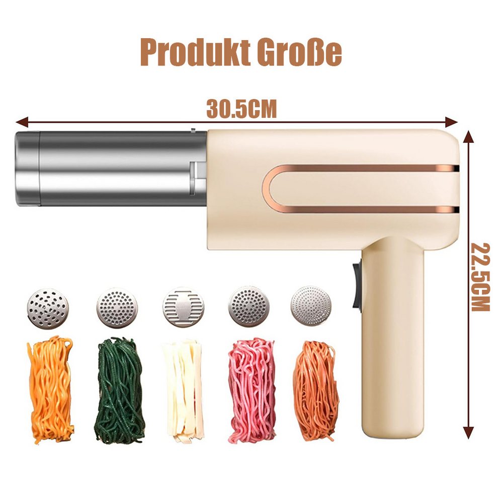 TUWENA Nudelmaschine Elektrische Nudelmaschine Handheld, Tragbare Handpresse mit 5 Modi, Aufladbar Teigausrollmaschine für Ausgemachte Spaghetti/Fettuccine