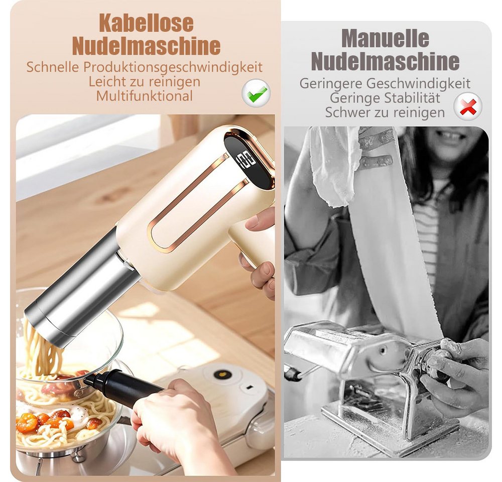 TUWENA Nudelmaschine Elektrische Nudelmaschine Handheld, Tragbare Handpresse mit 5 Modi, Aufladbar Teigausrollmaschine für Ausgemachte Spaghetti/Fettuccine Bild 3