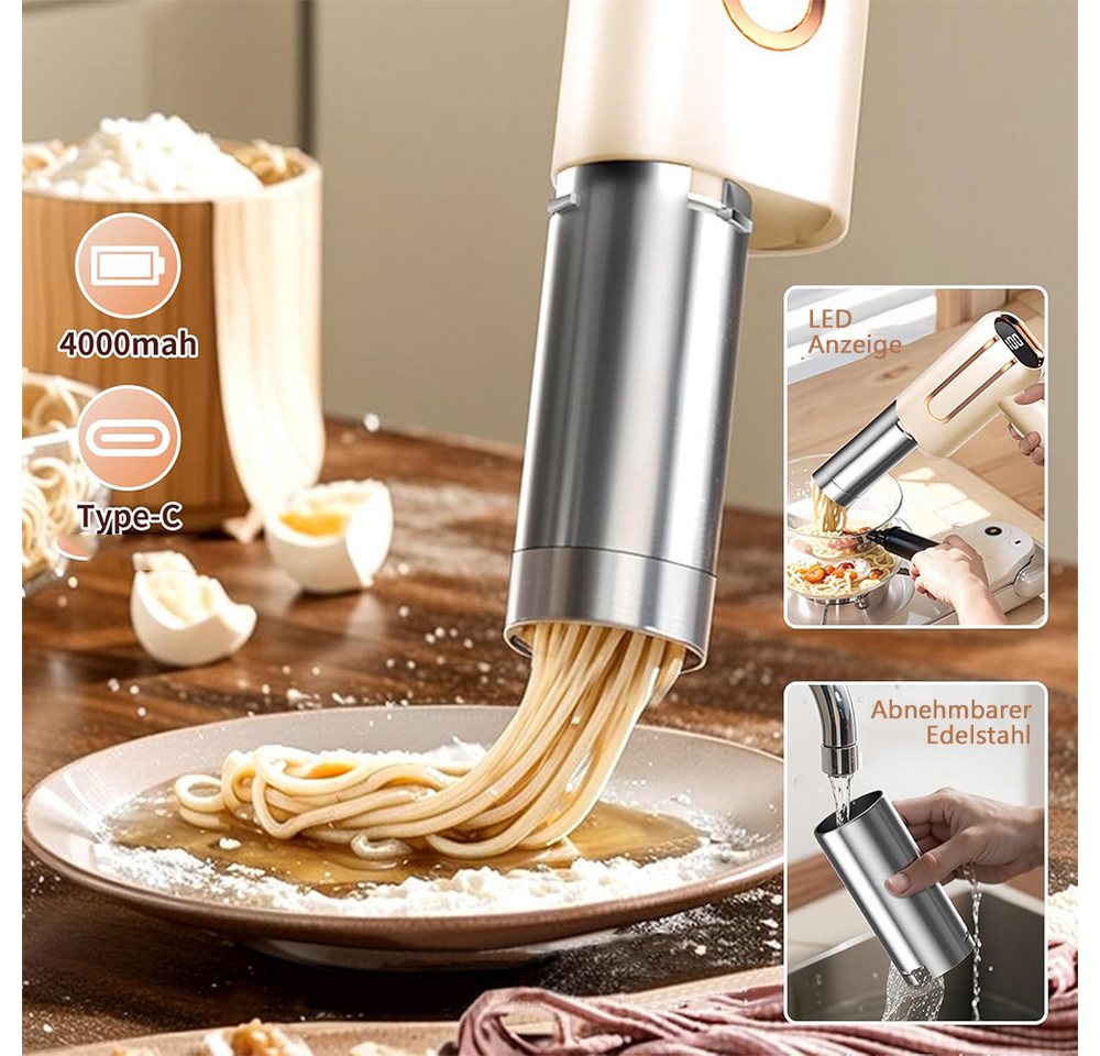 TUWENA Nudelmaschine Elektrische Nudelmaschine Handheld, Tragbare Handpresse mit 5 Modi, Aufladbar Teigausrollmaschine für Ausgemachte Spaghetti/Fettuccine Bild 5