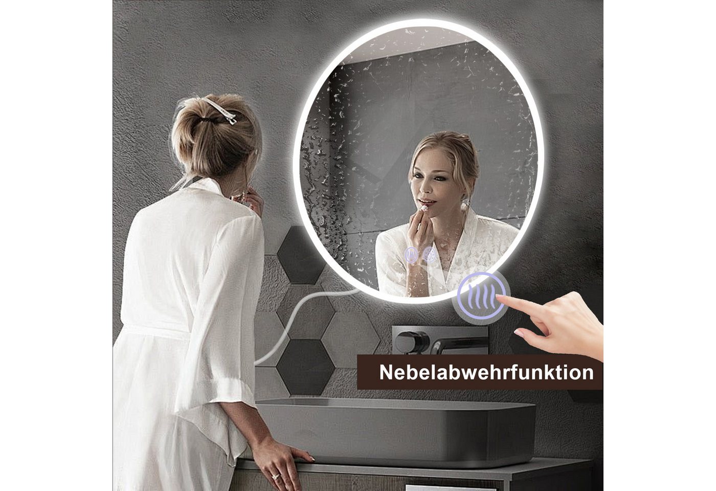 Nettlife Badspiegel spiegel Beleuchtung Rund 50/60/70/80cm Entfogger Funktion, zimmerspiegel mit Touch-Schalter und Entfogger-Funktion Bild 2
